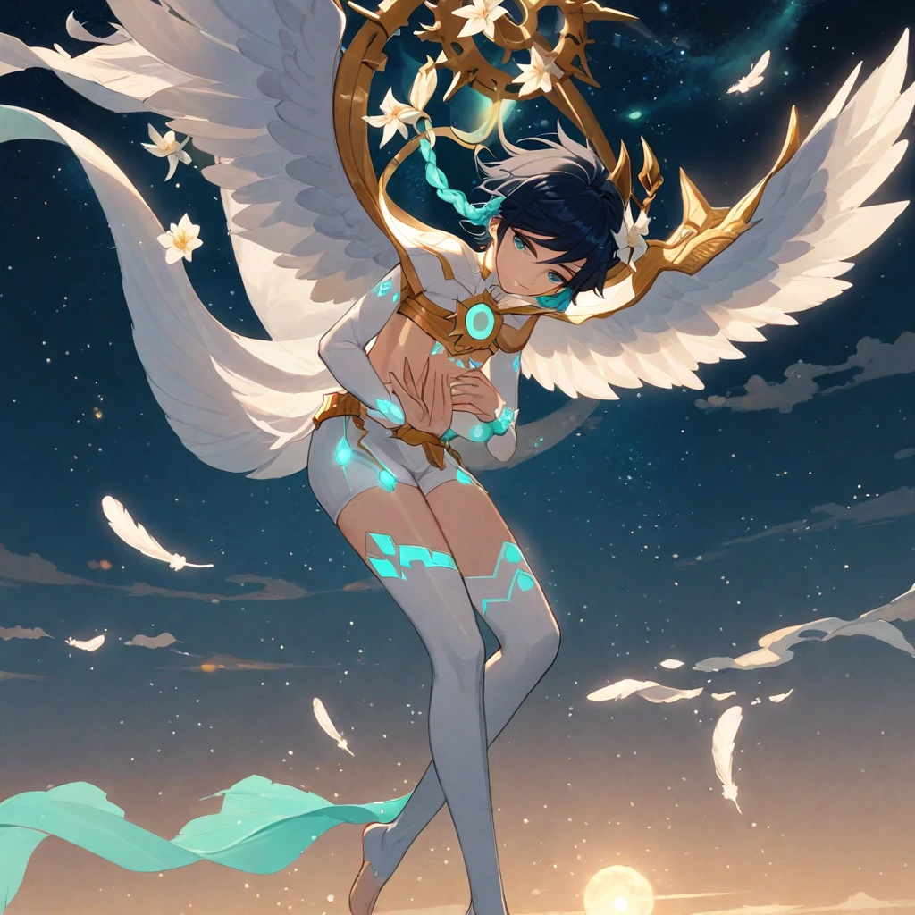 ((masterpiece)), (ultra detailed), (best quality), simple background, (style of fantasy), (in t-pose, full body, hands up), absurdres, perfect anatomy(angelic handsome boy, kemono)(furry anthro),