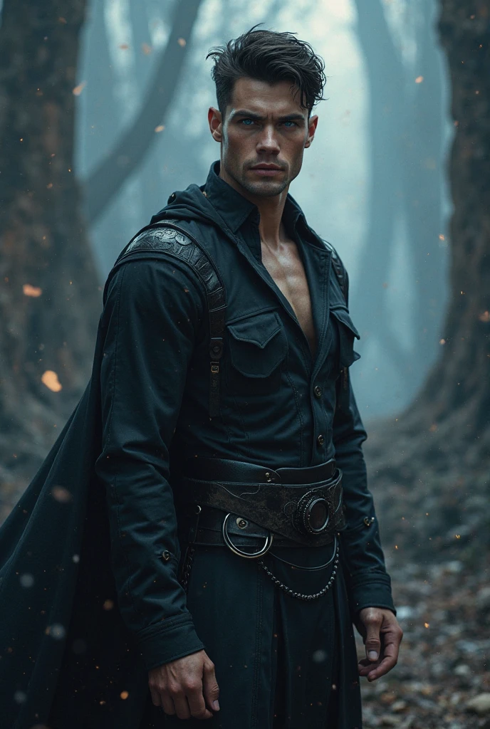 a painting of a man, James Dean Style ((sexy men)) , ((muscular body,strong,shapely and muscular legs)), ((large and strong breasts)), ((sorcerer)), ((magician))with an open book and lights coming out of the book, holding a staff, (((full body shot)), full body man, ((in the background Celtic magical forest with thunder)), Frank Kelly Freas, Karol Bak style, best quality,32k ultra quality, parade paper quality, movie picture, Classic 8K