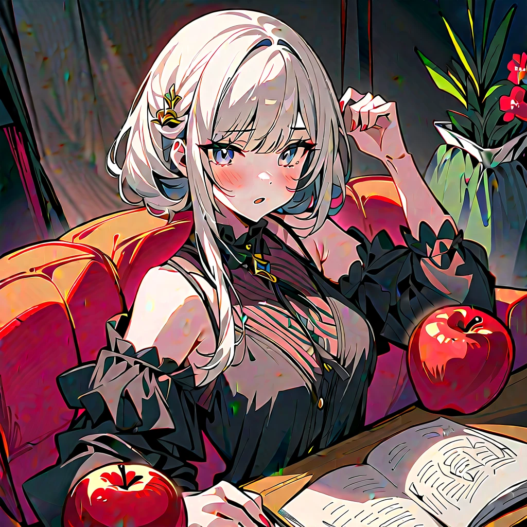 highres, booru, raifu masterpiece, best, <lora:skadi2-000040:0.8>, (skadi:1.2), 1girl, skadi the corrupting heart \(arknights\), skadi \(arknights\), parted lips, smile, <lora:deep_v_dress-000006:1> (deep v dress:1.4), <lora:4960_fireflies:1> firefliesfireflies, night sky