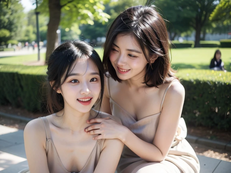 8k, (Raw photo:1.2), (Photorealsitic), Beautiful detailed, beautiful Japanese women、 (Real: 1.4), extremely detailed eye and face, beatiful detailed eyes, ((Dazzling night illumination plaza:1.2)), ((Women's Suits:1.3, Ultra-realistic pantyhose:1.2))、selfee、Instagram、harsh trial、huge filesize, hight resolution, ighly detailed, top-quality, [​masterpiece:1.6], illustratio, ighly detailed, nsfw, finely detail, top-quality, 8k wallpaper, Cinematographic lighting, 1 milf, 19 year old, perfect body, Beautiful big drooping eyes, ((masutepiece)), Best Quality, eye shadow,  high-heels、Portrait、(Very affectionate smile:1.2)、realistic skin textures、shinny skin、Exposed thighs, low angle photo, full body shot,