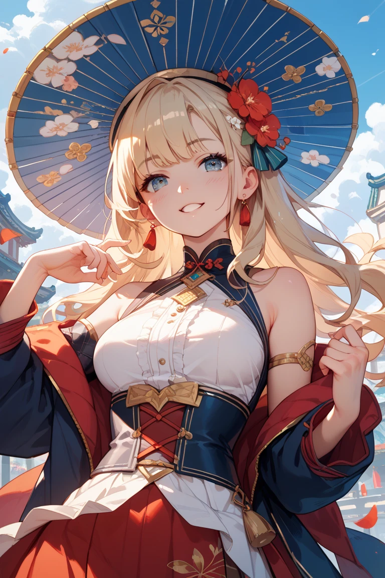 sneak shot , masterpiece, best quality, illustration, blond hair ,long hair , Hokusai ,looking at viewer, skinny, huge breasts, moles on breast ,