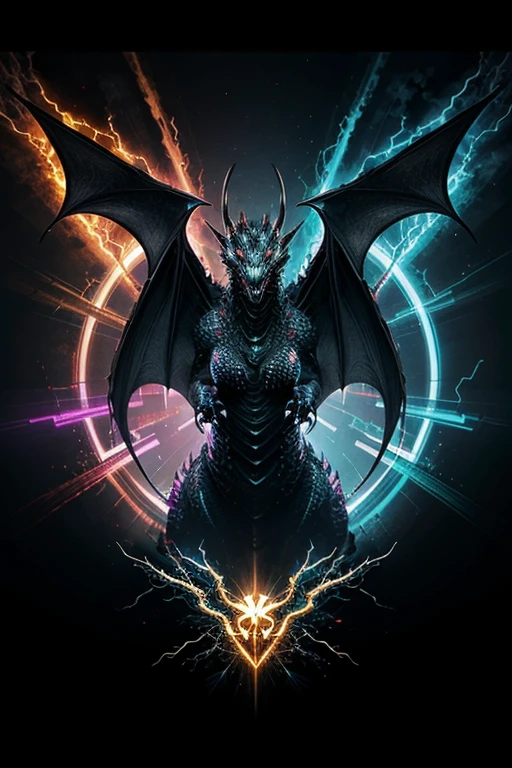 generate a minimalist logo, with a dragon in the middle, with the word "verudora", and with colors like black, cyan blue, light and dark gray