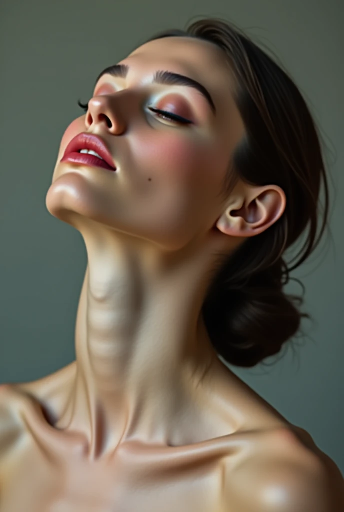 jeune femme de 25 ans, brune aux yeux bleus, topless, le corps recouvert de peinture d'or