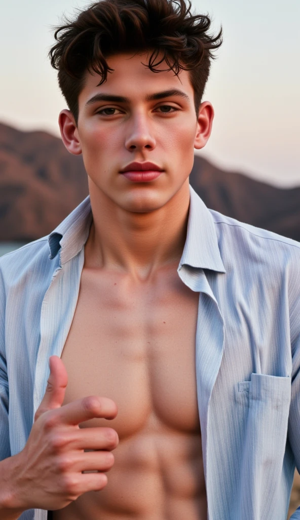 Hot sexy shirtless sensual 17year old boy unbuttoned shirt attractive beautiful 