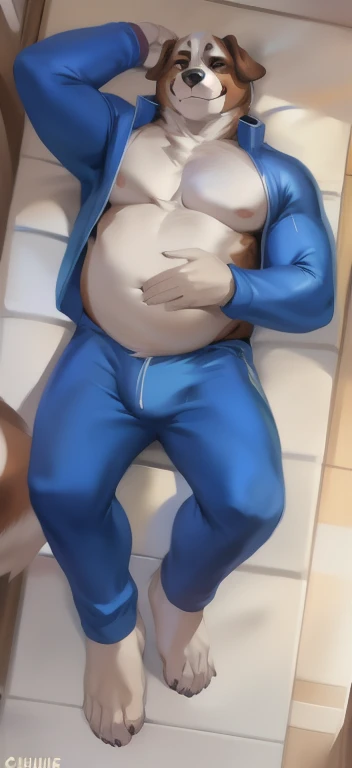 yohack, solo, canid, mammal, ((chubby)), white body, white fur, (blue eyes:1.2), band-aid, jumpsuit, superhero, handwear, scouter, smile, blush, nipples, one eye closed, stocky, ((overweight)), (on back, lying on bed, on bed:1.2), inside, headphones, high-angle view, by milkytiger1145, by 96panda ,High Detail, high quality,high resolution,hot body hot belly. Show bear your huge ????. I wanna cook you dick. I sucked you big ????. I want to hug your big belly. Show you dick. Please show me your huge dick 🍆