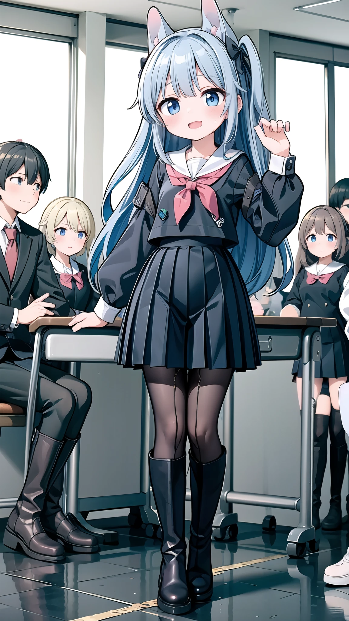 Tsukiyuki Miyako, walk, Classroom, Smile, watching the audience, colorful, (ulzzang-6500:1.0) ,black leather boots,black pantyhose,over the knee boots,peeing
wetting self
desperation Classroom ( girl is leaking urine ): 1 . 5) , blush , ( table humping:1 . 5)