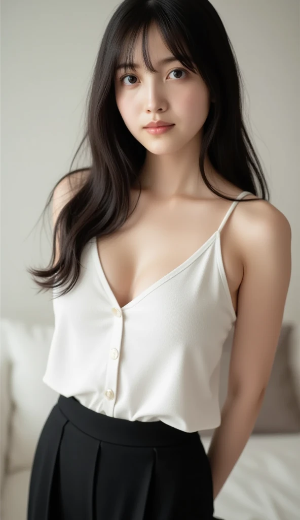 (Highest quality、realistic:1.37 、8K、Best image quality、Award-winning works)、One ultra hot sexy beautiful mature Philippines korean mixed woman、Voluptuous body、(short hair:1.1)、(Cleavage:1.1)、(half-opened showing breasts white polyester sleeveless open collar shirt:1.5)、(half-opened unbuttoned open shirt:1.2)、tightly gray underwear panties , Leaning against the simplest gray wall:1.4)、damp, cleavage 、Lustrous and bright lips、Accurate anatomy、perfect sexy figure , Ultra-high definition beauty face、Ultra HD Hair、Super high quality sparkling eyes、(Ultra-high resolution glossy skin:1.1)、Super high quality glossy lip、Look straight ahead, full waist up pose , upper knees pose