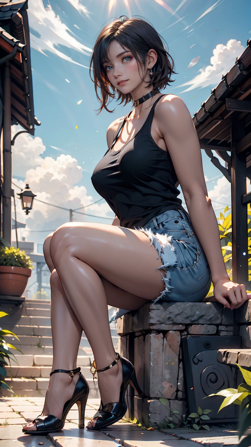 natural(Large breasts:1.25), (micro:1.4)Short pants, (Raw photo, Best Quality, masterpiecel1.4), (Realistic, Photorealsitic:1.37), Photo of a relaxed Japanese girl & Oversized black jacket, White sheer cami top, Looking away, Seductive smile, (Kpop Idol), Well-groomed hair, Medium Hair, (Pink blush), (Lighting), Wooden bench, sit like a woman, legs close, Closed legs, (Solo), Dynamic Pose,(Puffy eyes:1.3), (Slim legs), nffsw, Highly detailed, Ambient Occlusion, Outdoors, Natural park, Harmonious composition, Fine Art Photography,