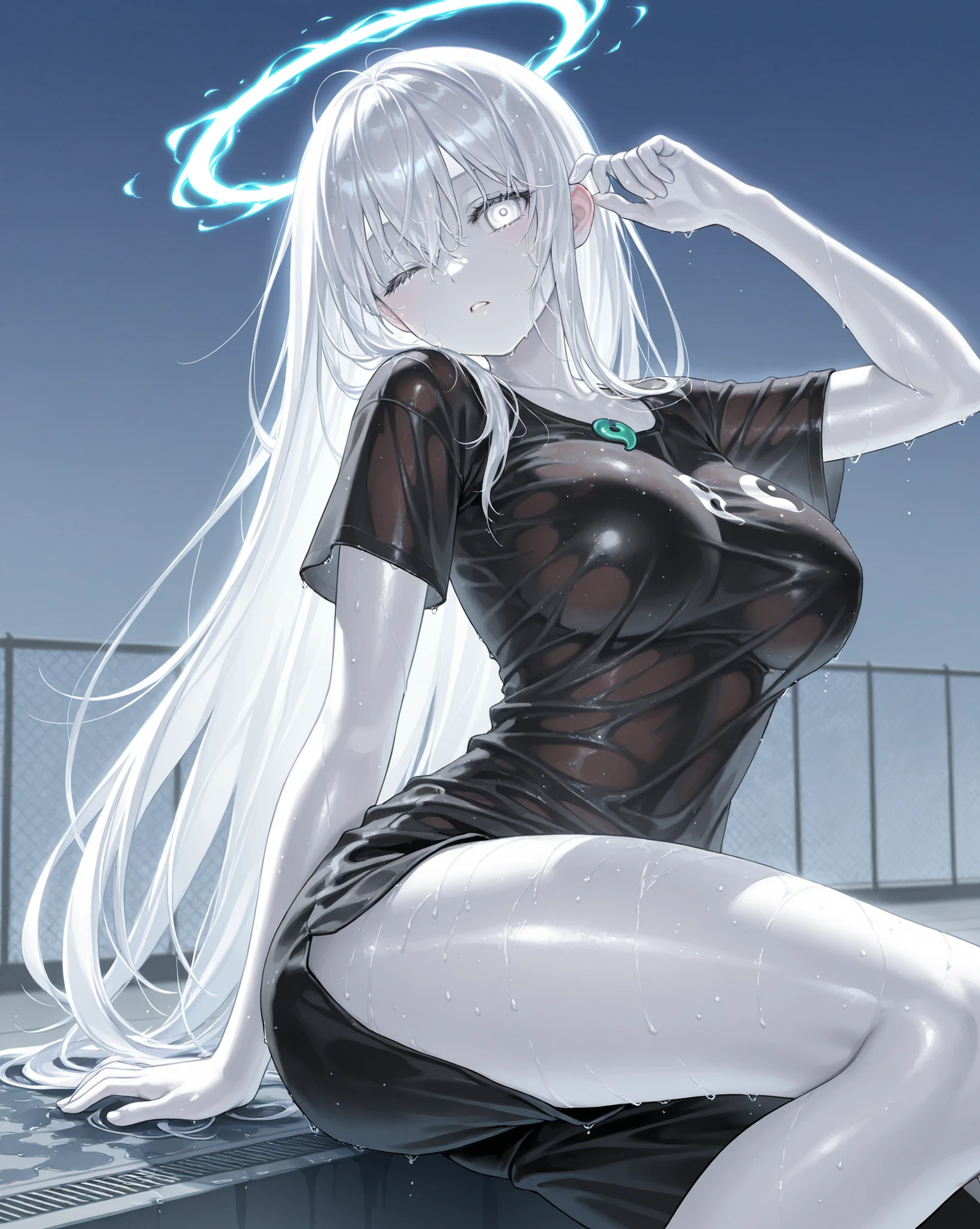 1girl, {Solitary}, Upper Body ,{{ {Watching at viewer}}}, Arms at your sides, Concept Art, white Background, simple Background, White hair, Silver gradient hair , Composite cloth, Asymmetrical clothes, Virtual YouTuber, best quality, masterpiece, Dynamic Angle, guilty gear, guilty gear, guilty gear, cowboy_shooting, Watching_Back, grab, girl,Miss,woman, young,20 years old, Very long hair, Hair Flip, Silver Hair, Flowing hair, Ahog, giggle, Beautiful and delicate golden eyes, teeth, Moderate_breast, Blonde eyes, White skin, hoodie, Black_shorts, Gray clothes, transparent_Background, Backlighting, absurd, high resolution, Extremely detailed,Sweater without pants