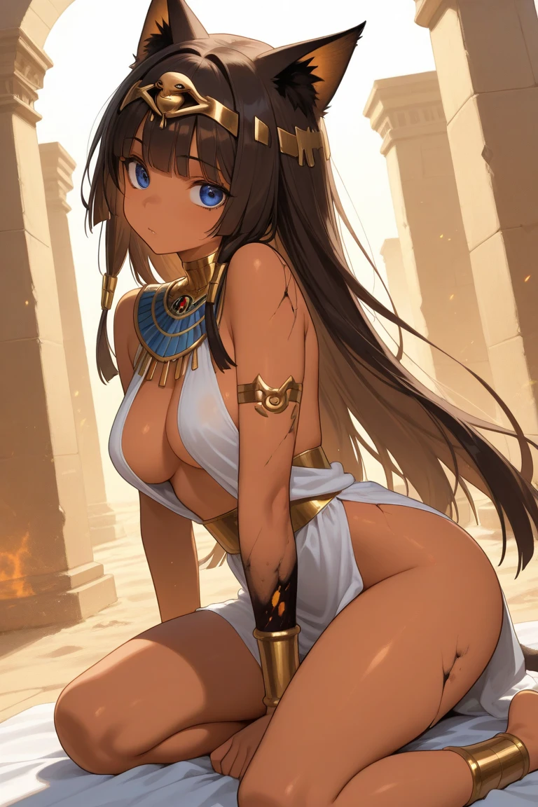 best qualityer，tmasterpiece，Ultimate resolution，downy，Extremely colorful，Colorful，Ancient Egyptian mummy beauty，Beautiful woman wrapped in bandages，Bandages all over the body，bandagens，（Kneeling pose），（point you by ass），Bare legged，Normal posture