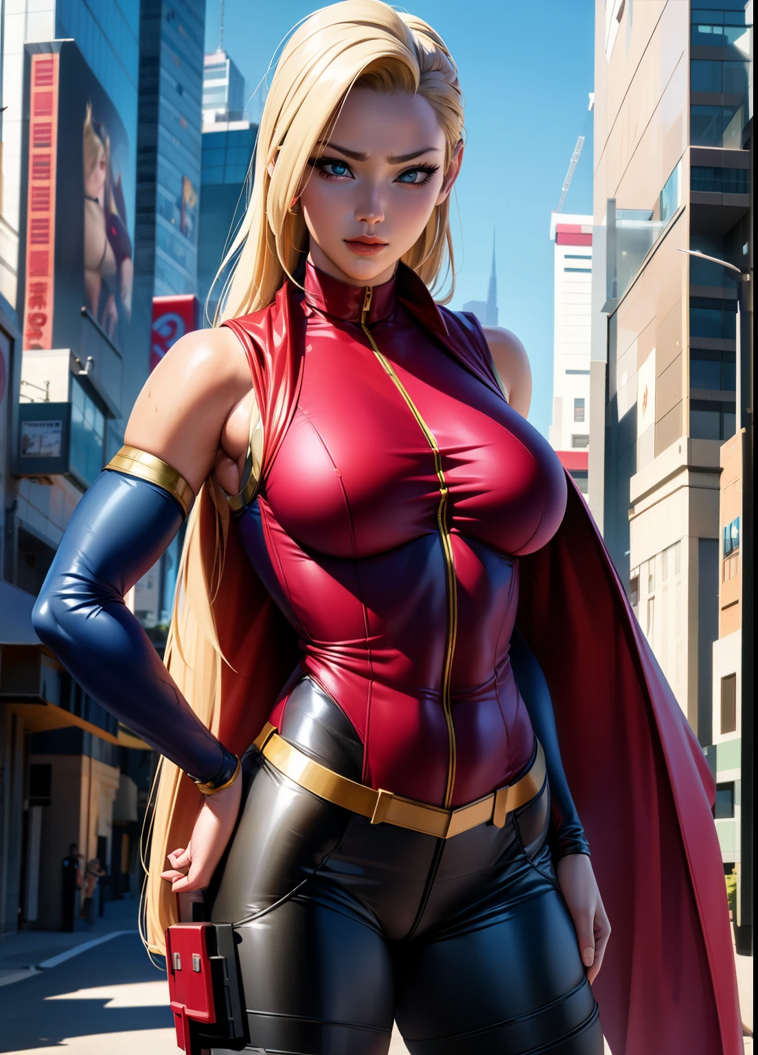 lalatinadustinessford, huge_, standing, solo, Black_bodysuit_Yellow_high-waist_skirt_Front_slit_Red_bowtie, starry_sky,, masterpiece, best quality, detailed face, detailed eyes, highres,