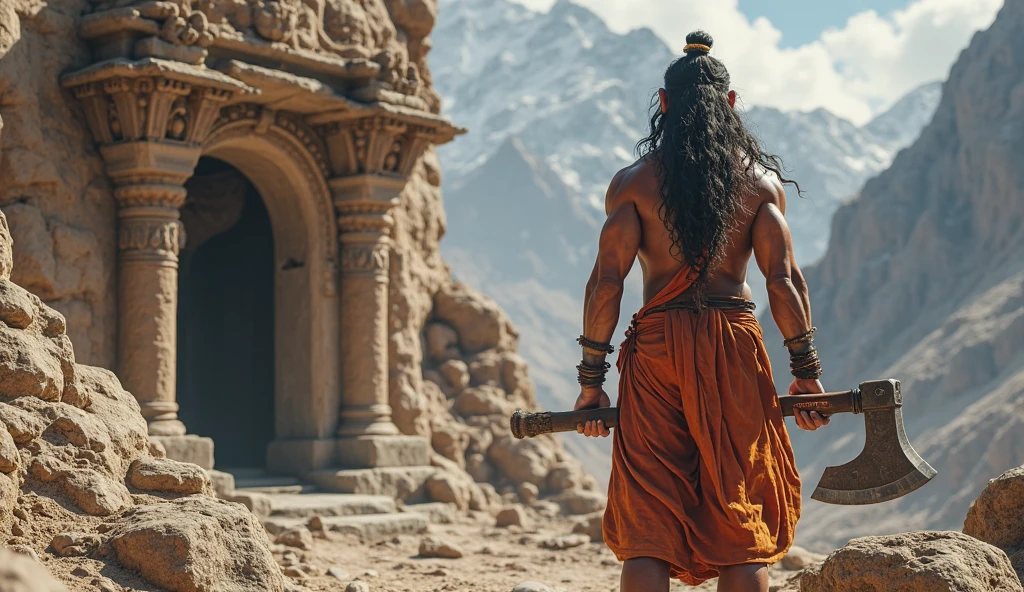 An image of an Indian man with a hammer and a paintbrush breaking a mountain