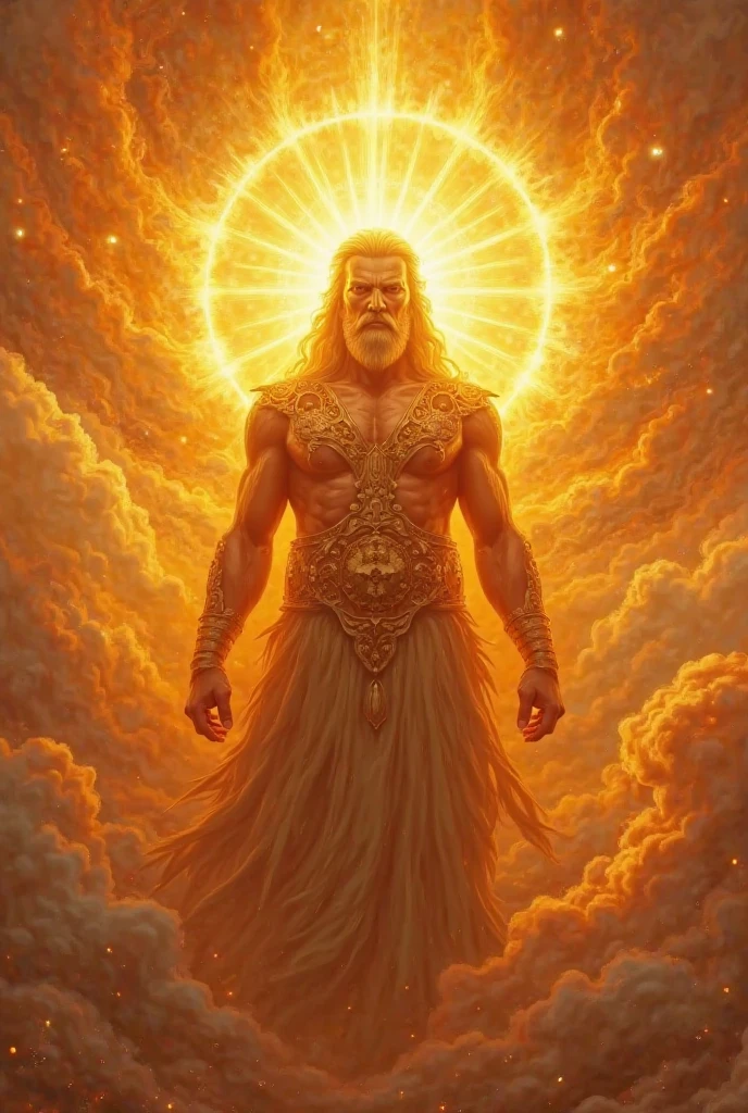 Create an image of Aerathiel a man-god who emanates light and a fearsome aura