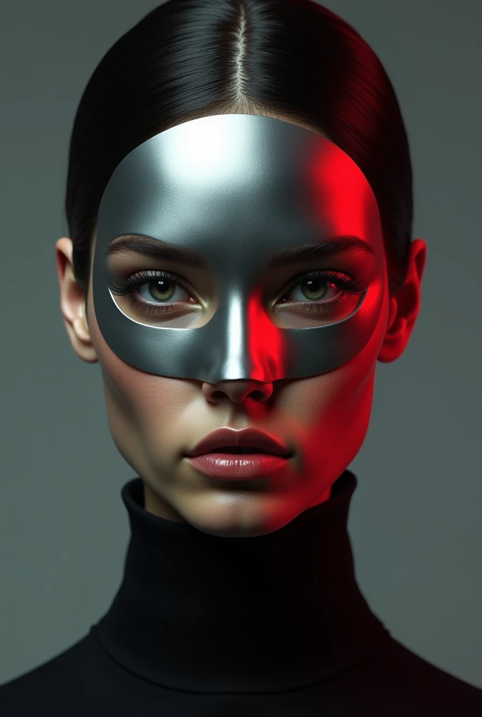 arafed woman in a black and red mask with red scissors, futuristic woman portrait, portrait of a female android, portrait of a cyborg queen, takato yomamoto. 4 k, portrait of female android, portrait of a sci - fi woman, an image of a beautiful cyborg, cyborg fashion shot, cyborg fashion model, portrait of a cyborg
