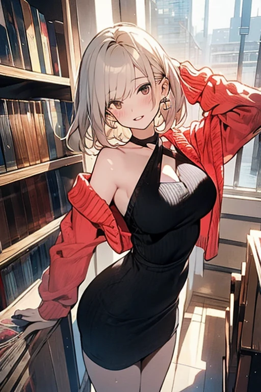 absurderes, 1girll, Be red in the face, (Realistis:1.5), (tmasterpiece, the Extremely Detailed CG Unity 8K Wallpapers, best qualtiy, A high resolution:1.2), (Supergianthugebreasts_Detailed, hyper HD:1.2), lighting perfect, distinctive, (1girll:1.4), looking at viewert, unreal-engine, Sideslit, s the perfect face, 详细的脸, Perfect body, beautidful eyes, Nice face, (Bright Skin:1.4), idoly, ulzang-6500-v1.1,,((gigantic cleavage breasts)),(a narrow waist),(blond hairbl),((in a school)),(choker necklace),((Professional teacher uniform)),The shoulder straps slip off(obi strip),((at class room,Stand in front of the blackboard,Jumps)),ssmile,Image quality is yellowish,Pubic hair shows through,upper legs,upper legs,upper legs(full bodyesbian:1.4),By bangs,(eye glass)),sharp sharp eyes,Peck the corners of the mouth,silver earring,