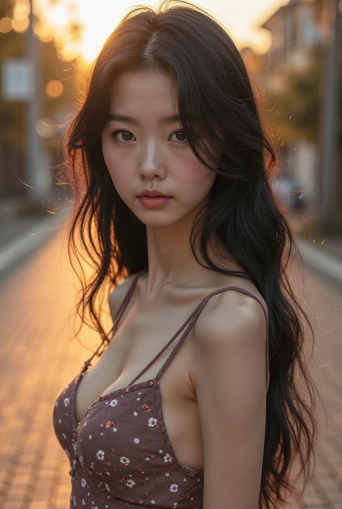 A 20-year-old woman with a very cute idol-like face and a young-looking face.、((leica 50 mm prime lens, cinestill 800T film))、((cinematic lighting))、(Cleavage)、(((Beautiful starry sky on the beach at night)))、((Very dim lighting))、((Don&#39;t expose your face to the light))、((Long-distance shot))、(live-actionと見分けがつかない高品質)、RAW Photos、Genuine、live-action、High resolution、masterpiece