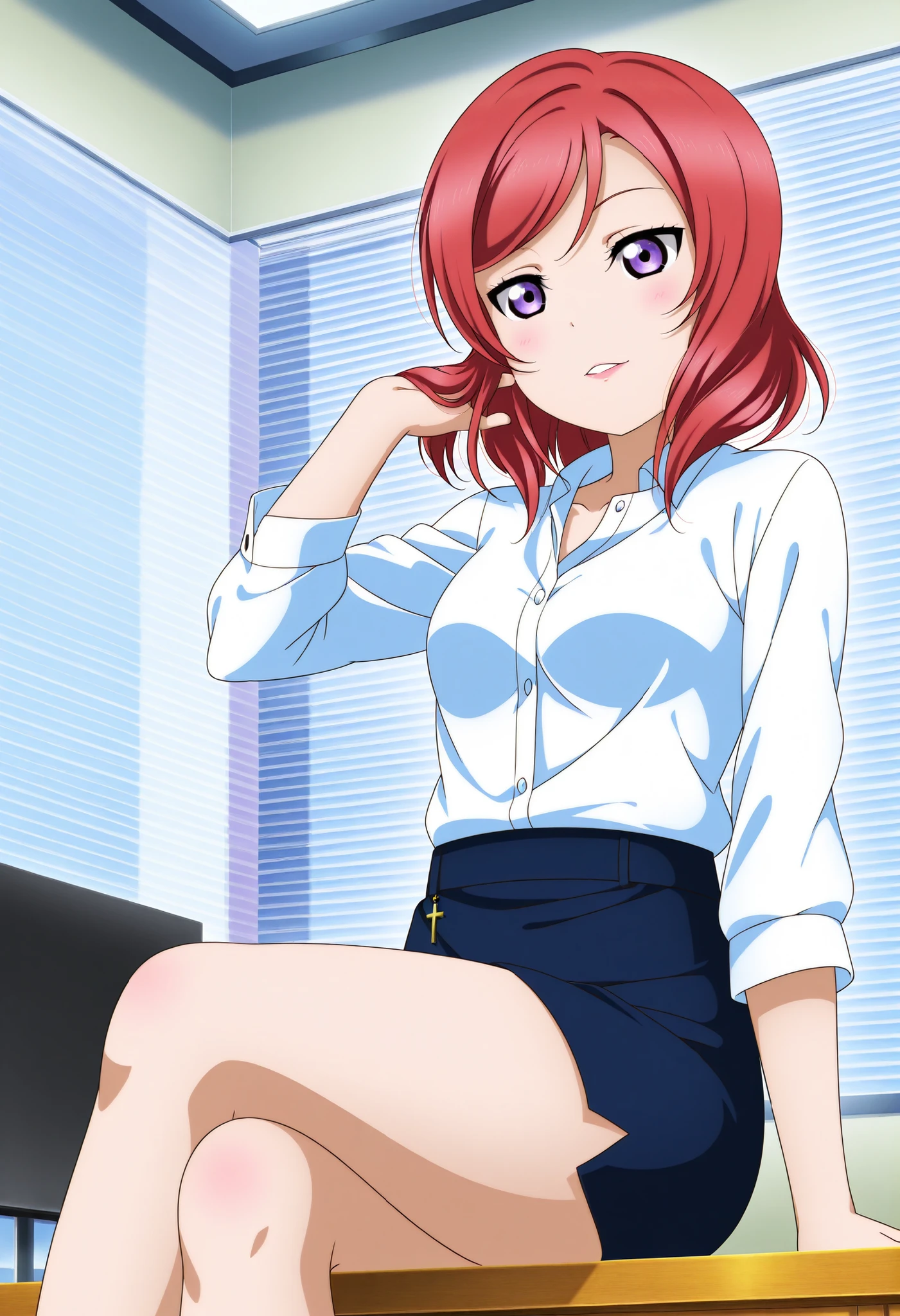 Maki Nishikino、high school girl、School、Low - Angle、Small panties、 School、Panties in full view、Spread your legs、Very short pleated skirt、Tight panties、Beautiful woman、Very thick thighs、Unbuttoned shirt、Acme Face、orgasm、Best image quality、High resolution、masterpiece、super high quality、Spread your legs、Thick pubic hair、絶叫orgasm顔、Very big ass、Very large breasts  、Blushing、4K quality、Blushing、Cry of ecstasy、Sweaty all over、Heavy breathing、Cowboy Shot、Cowboy Shot、{highest quality}, {so beautiful}, {Very detailed}, {Best illustrations}, Browsing Caution, 