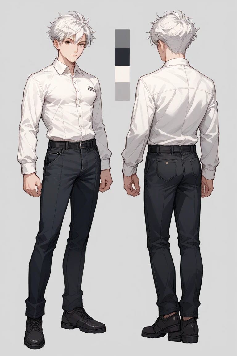 master part, Excelente, (s office: 1.5), Desenho CG com super alto detalhe, Handsome, cara fria, no expression,, (um homem com cabelo preto curto, camisa branca, gravata preta, black pants, sapatos de couro, a little slag: 1.8),, Dentro do gabinete do presidente, luxuoso, sentado em uma cadeira, facing the audience, Illustrations