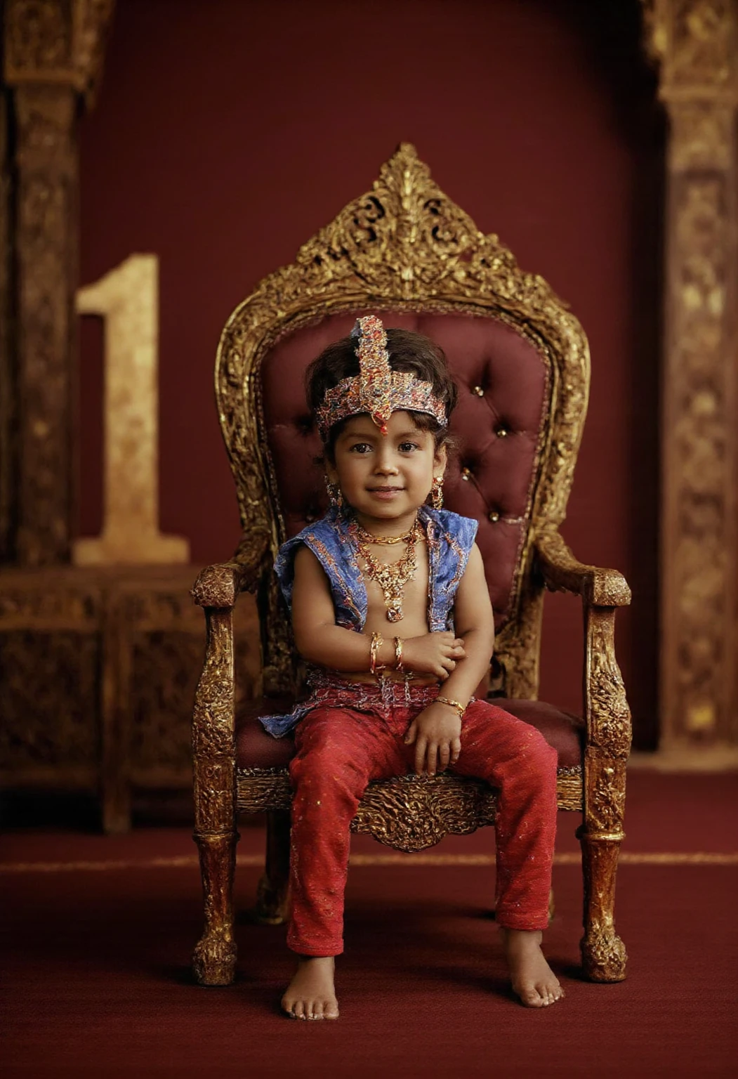 Little lord Krishna with flute in hand crown on head