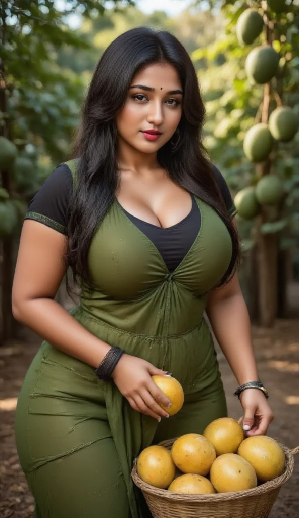 Salman Khan as a woman, 23 years old girl with her children, wearing one piece long dress, big breast, beautiful face, sexy figure, curvy body, proper eyes , 2 hands, 2 legs, proper fingers, location vegetable market, proper picture