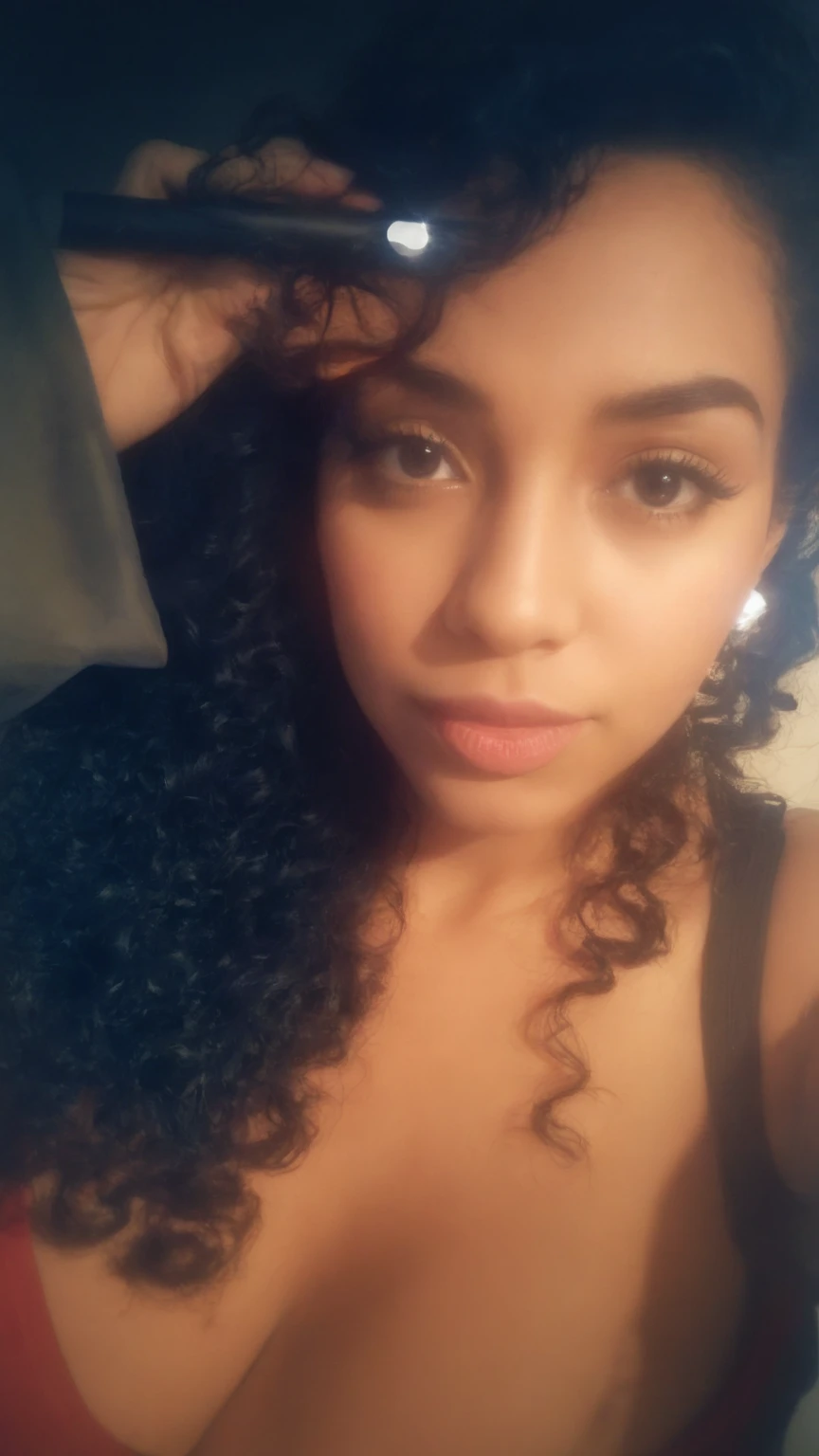there is a woman laying in bed with a cell phone, taken in the early 2020s, profile image, around 1 9 years old, selfie of a young woman, 18 years old, alanis guillen, headshot profile picture, profile pic, 30 years old woman, 3 0 years old woman, her face framed with curls, Big tits, huge tits, no clothes, sexy, cute, minimal clothes, thick, bbw, chubby stomach, thick nipples, nipple piercings, large areola, hard nipples, piercing through shirt, nipples hard through shirt, busty, major cleavage, naked, ripping through top, spilling over sides, bra too tight, giant tits, extra wide hips, upper body zoom in, showing off huge tits, fat stomach, see through top, fat bbw, large areola showing, major cleavage, latina, down to stomach, wide hips, sexy, upper body zoom, thick arm, showing off , top half only, showing only upper, only a bra, showing off cleavage, naked huge