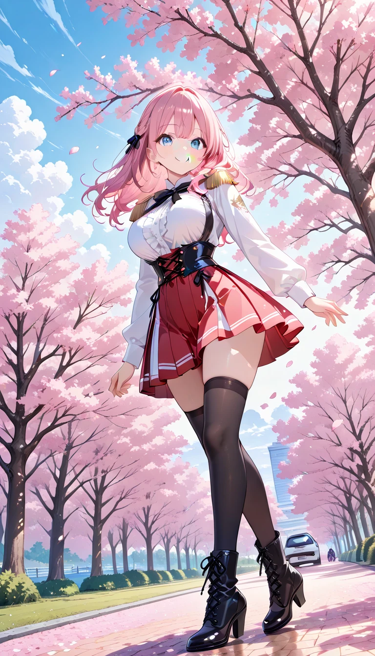 a girl in an anime style, vibrant colors, detailed eyes, long eyelashes, playful and cute expression, flowing colorful hair, unique and fashionable outfit, dynamic pose, surrounded by cherry blossoms, magical atmosphere, with a touch of fantasy, soft lighting, high-quality artwork, ultra-fine painting style, vivid and bright colors, realistic yet dreamy, capturing the essence of anime aesthetics, 4K resolution, photorealistic rendering, professional and masterfully crafted, anime girl with a captivating charm.