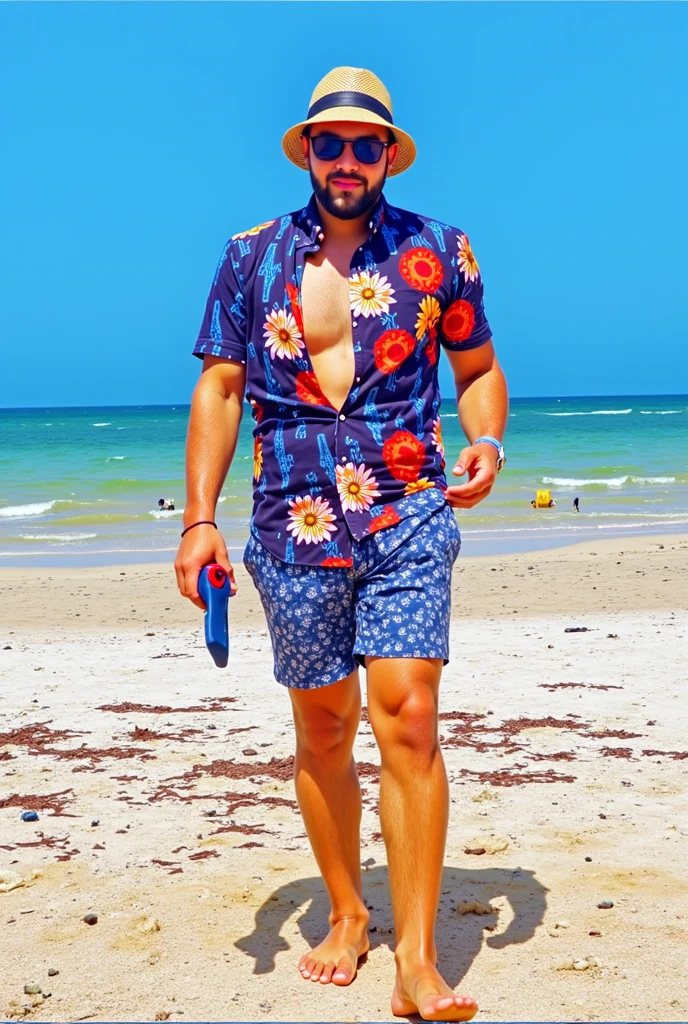 dad with a beard, wearing shorts, hypnotizing, sleepwalking, lifeguard (dad),eyes whited, at the pool, legs raised, arms extended