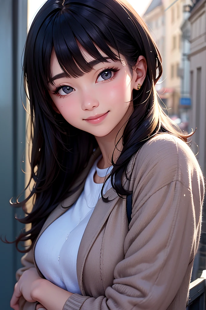 ((((highest quality)))), (((Ultra-precision CG 16K))), (((masterpiece))), (((Very detailed))), (((Extremely detailed))), (((Black outline:1.3, Written boundary depth:1.3 , Written soft outline))), Blur, Bokeh, Maximum clarity and sharpness,Multilayer Texture, Surface Shading, Cinematic lighting, Beautiful details sparkle ,Perfect Proportions, Limited to one woman, BREAK accurate, Anatomically correct, Highly detailed face and skin texture, drawn in detail, Highly detailed facial and skin texture, Detailed eyes, beautiful hair, Beautiful Japanese Idol face, Beautiful and beautiful eyes, Beautiful body, Beautiful breasts, Beautiful thighs, Beautiful legs, Beautiful fingers, (Beautiful views) , skinny body,  ((Beautiful Skin)), ((Skin Texture)) BREAK breast enlarged, large Breasts, perky , (blush, smiling:1.3, brown eyes, pink cheek, Double eyelids, Thin eyebrows, narrow eyes:1.3, Natural cheeks, Glossy skin, Fair skin:1.2, (Glossy lips:1.4, shiny lips: 1.4 ), high school student, Attractive adult woman ) , twin braid, Long Hair, Striped Hair, Hair Intake, Inner hair color, BREAK (casual, wearing outerwear outfits to button up:1.3) , nail art, necklace, Bridal Ring, wearing a watch BREAK Puffing out ches arms raised in the air, standing:1.3 , (full-body-shot:1.3), looking away , from below 