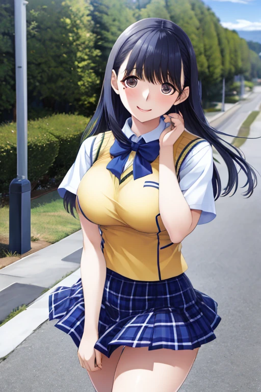 (various compositions), looking away, drooping eyes, eyes realistic sizing, realistic skin, round face, small breasts, touching her breast or crotch with her hand, sweat, (orgasm), thin casual dress with various pattern, downtown area, long hair, (ahegao:1.4), panties, skirt,