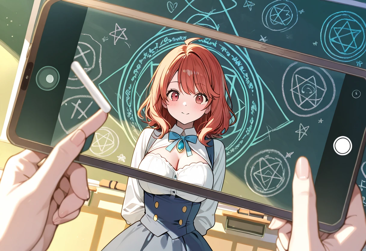 score_9, score_8_up, pretty girl . source_anime Bibl3 . in classroom . wearing , skirt good eyes. detailed . . large breast . . magic circle . female shocked, NSFW