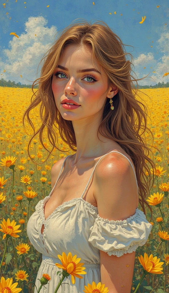 High-quality realistic acrylic art, vivid colors, masterpiece, best quality, sideways, wide angle, detailed, bending over, 1girl, visible genitals, facing away, looking sideways, grassy field,