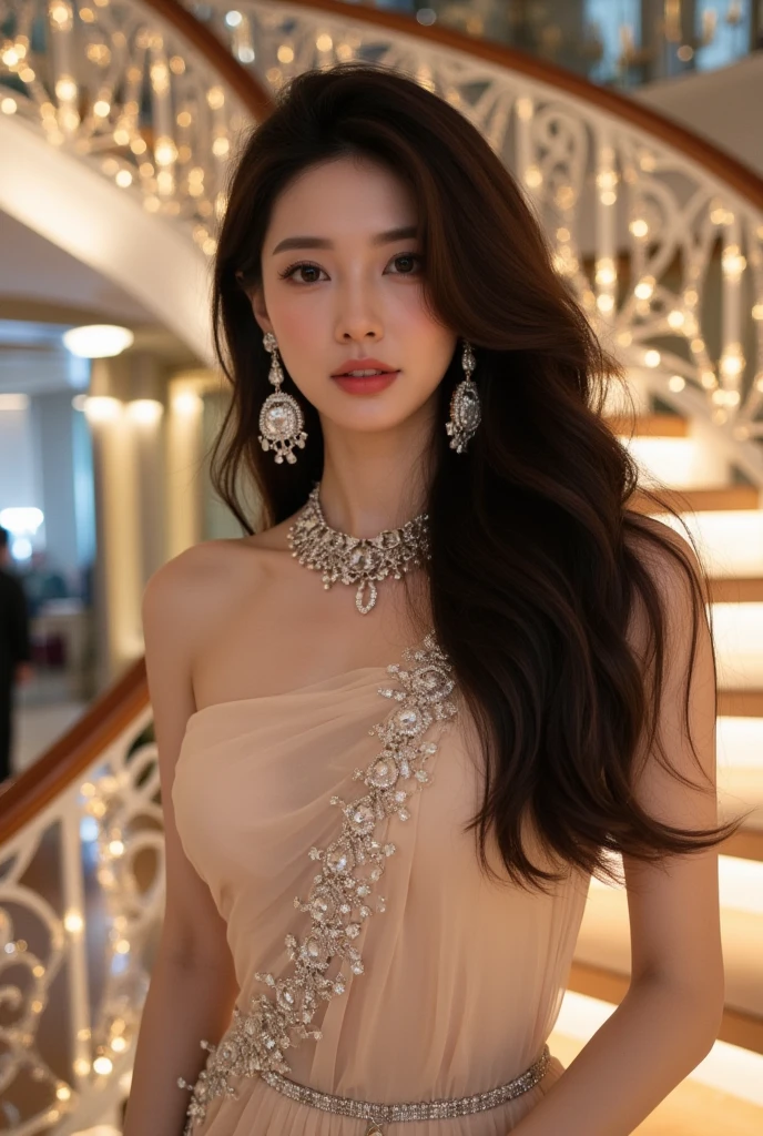 - [ ] photorealistic:1.37, masterpiece, best quality, raw photo, absurdres, uhd, 1girl, wavy hair, brown hair, seductive , looking at viewer, detailed skin, pore, highres, hdr , beautiful model, soft light to the face,JP_MODELS,midium breasts, a 30 yo woman,shy smile,sexy gown, Translucent dress, fantasy long intricate gown, Gorgeous models,opened dress, flowing magical flesh robe, Light pink sheer dress, Young sexy elegance