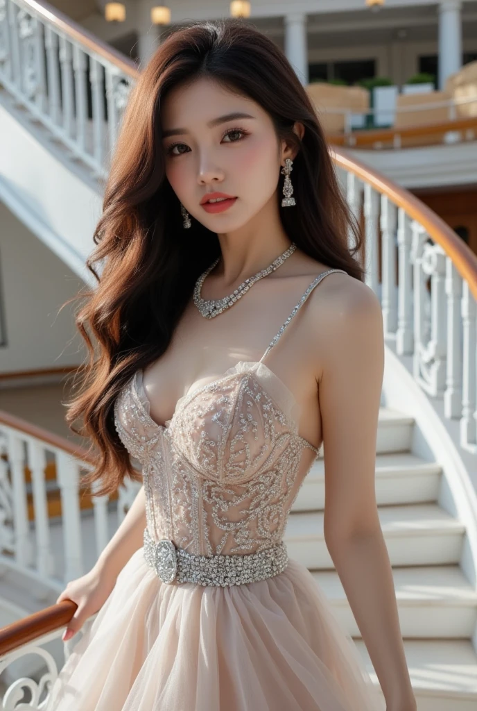 ((Tabletop:1.4, Highest quality)), (Realistic photos:1.4), 
((1 Girl)), (Pure actress),
(超High resolution:1.2), Very delicate and beautiful, wonderful, Very detailed CG Unity 8k 壁紙, Very detailed, High resolution, 
Soft Light, Beautiful detailed girl, Very detailed目と顔, Beautiful and detailed nose, Beautiful and detailed, 
(wear a proper dress:1.3), 
Cinema Lighting, Perfect Anatomy, Slender body, , (Parted bangs),
Cowboy Shot, smile
