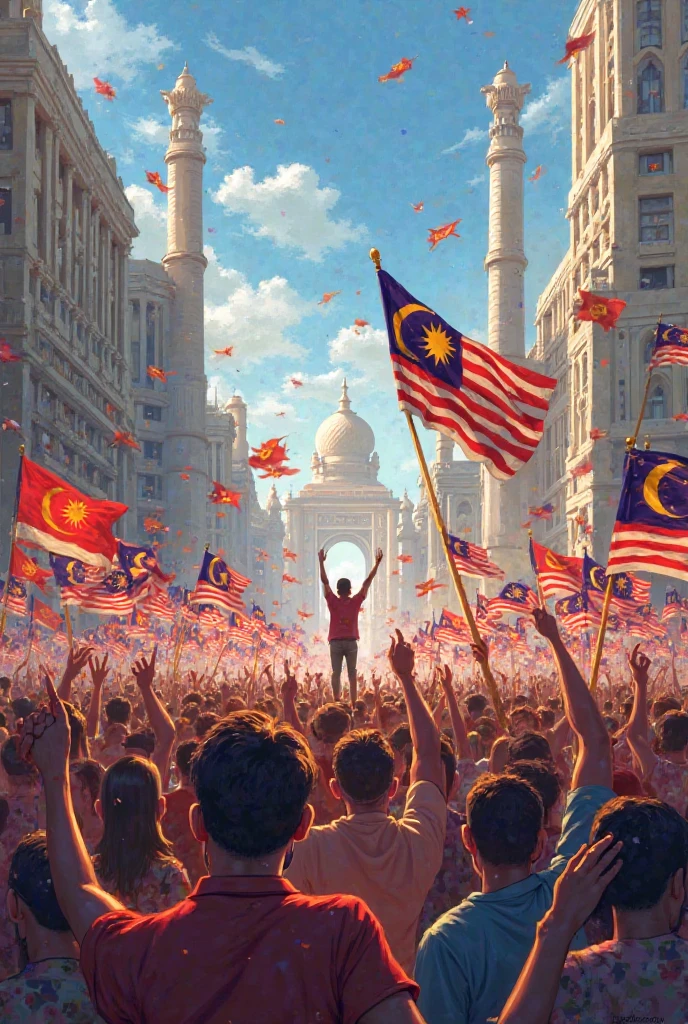make art with the malaysia flag and building