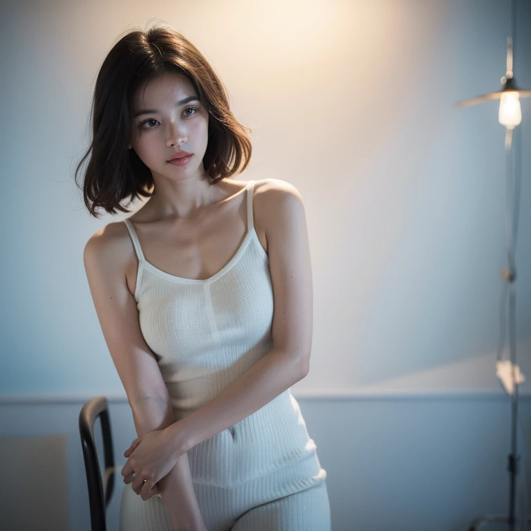Best Picture Quality, tmasterpiece, 超高分辨率, (fidelity:1.4), photore, 1 rapariga,white shirt,worn jeans,White sneakers, dimly lit, darkly, be desperate, pitying, cute little, cinematic ligh,(torn laundry:1.5), (wetclothes:1.4), exposed bare shoulders, Real rain, Wet hair