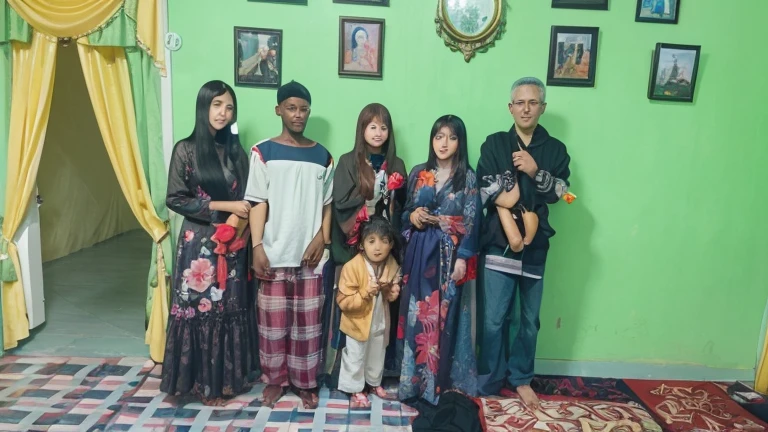 there are a group of people sitting on a couch together, happy family, an indonesian family portrait, barong family, old picture, family portrait, full protrait, family dinner, potrait, by Basuki Abdullah, protrait, mourning family, 😃😀😄☺🙃😉😗, taken with sony alpha 9, barong family member, lonely family, ismail