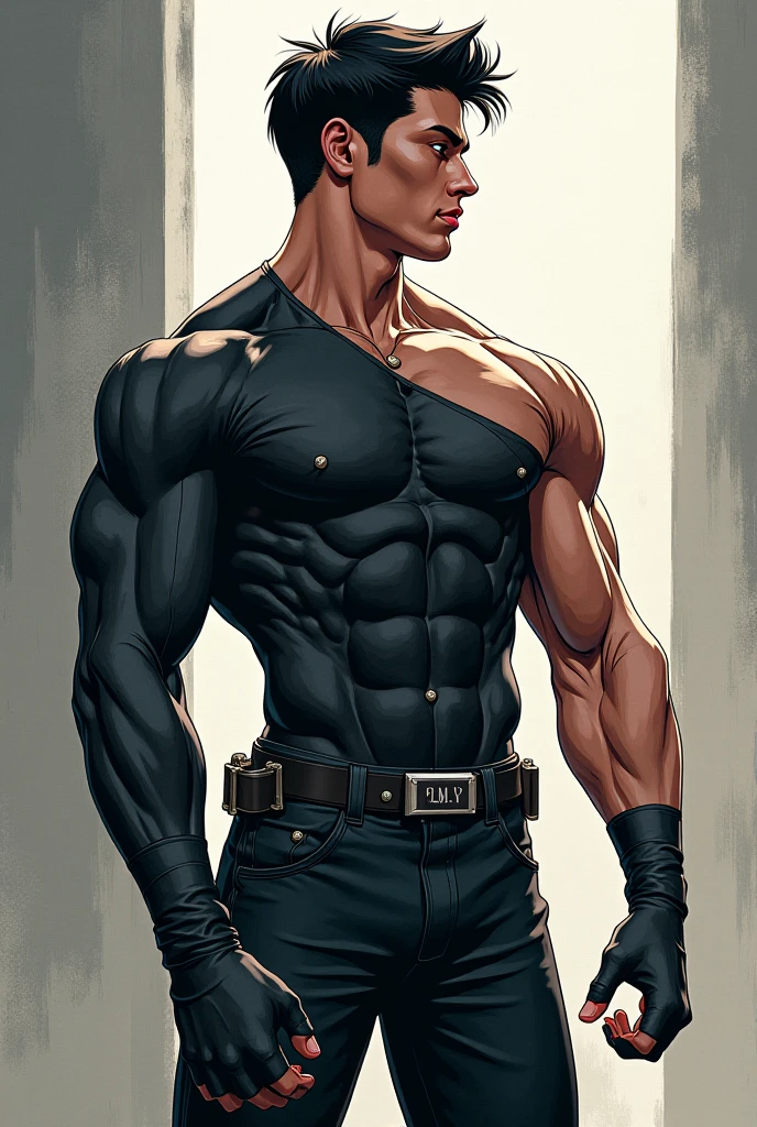 high quality, detailed, Realistic, (25 years old tanned shemale body builder), (strong muscle legs), (detailed black eyes), (black ultra short hair:1.1), (muscle),(tanned dark brown skin), dungeon, (black tiny thong), (bulge:1.2), (detailed puffy nipples), detailed areola,sweat, best quality,4k,8k,highres,masterpiece:1.2),ultra-detailed,(realistic,photorealistic,photo-realistic),evil smirk, face close up,--no watch,