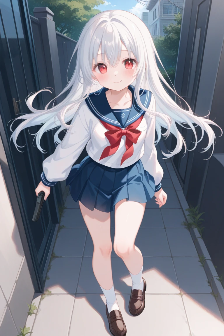 The wind is blowing my skirt away。Running up the stairs。Anime uniform girl。The lining of the skirt is visible。White underwear is visible。Pokemon Girl。Low Angle。The wind is blowing my skirt away。
