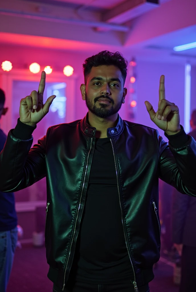 A group of beefy bearded Asian badboys man with a more bigger body size, pumped chest, tribal art style tattoos, authoritative and protective expression, hugging from behind, worshiping and squeezing his chest, wearing a rapper outfit with pirate details, night neon seaport lights, low angle camera, add bandage ropes around his body, holding a mic and singing, flexing muscles