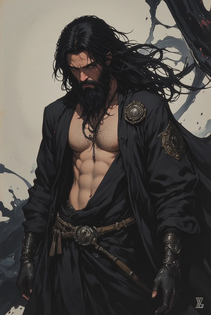 best quality,masterpiece,Ultra-high resolution,1 person,looking at the audience,one,Yamamoto Takashi style,
simple background,White_background,Machinery Division，Exoskeleton，Cold-blooded bearded man，toughboy style, Shirtless,trousers, muscle, tattoo