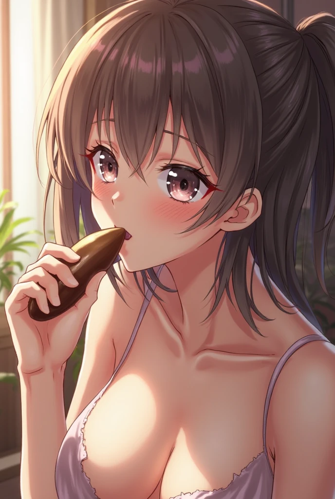 Nobara, naked, on your knees, mouth open, penis in your mouth, on your face