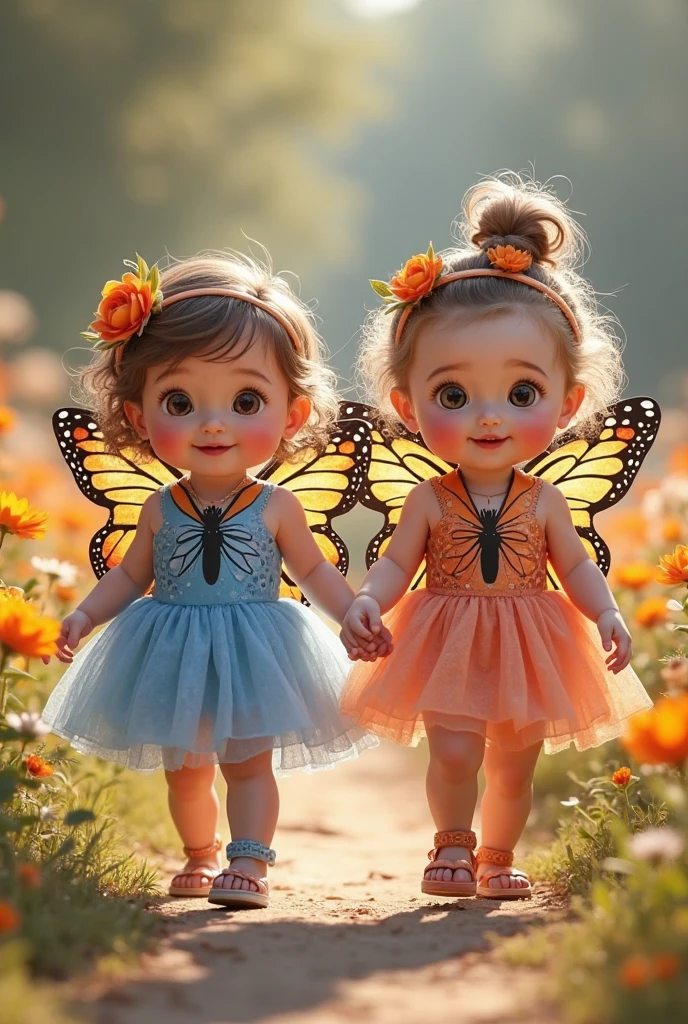 Toddler embraced by a radiant swarm of colorful butterflies.