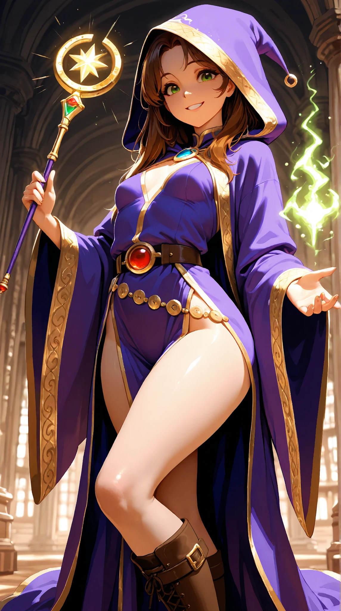 carmilla, medium breasts, Young girl, (((ager, 16 years)), Witch, Witch, slytherim, green clothes, hood, hood, Hogwarts al fondo, Hogwarts, evening, night,by white, beautiful face, blue eyes, (Masterpiece:1.2), Best Quality, absurdities, high resolution, extremely detailed wallpaper, perfect lighting, from below, socks, stockings, heels, hig heels, pussy, NSFW,+18