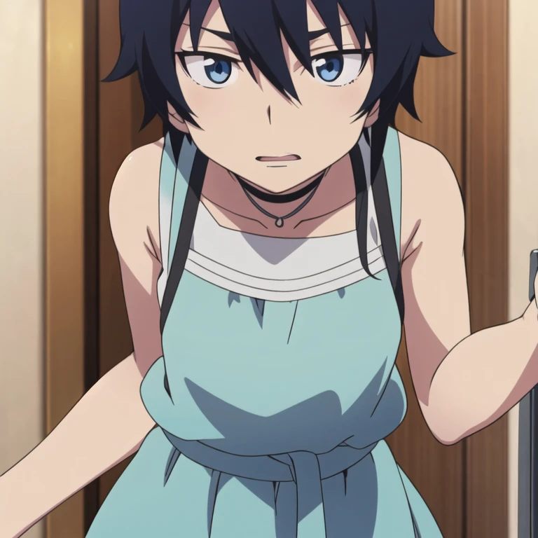 masterpiece, best quality,1girl,single braid,black hair,long hair,blue eyes,japanese clothes,short sleeves,blue short kimono,pink bow,sash,torn clothesblush,scranched teeth,embrrassed,scowl,tears,empty eyes,annoyed,slim body,small breast,sweat,restrained,arms behind head,arms up,bound,chain,chained,defeat,bdsm,imminent rape,rope,shibari,cowboy shot,handcuffs,shackles,indoor,japanese roomwooden_horse,rub crotch,torture,heavy,breath,trembling,from below, masterpiece, best quality, highres,