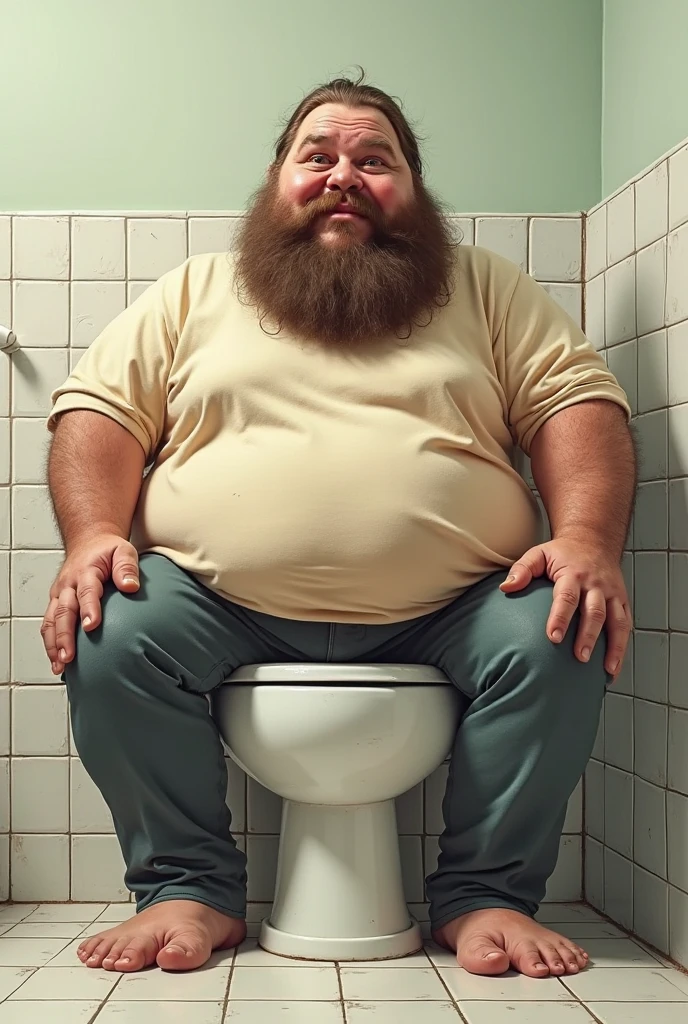 (photorealism:1.2), naked. cute, chubby, middle-aged, naked, white hair, man, standing, holding his penis, urinating in toilet, in bathroom, extreme look of pleasure on his face, soft lighting, plants in background, window with sunlight, cozy room, relaxed loving pose, realistic, intricate details, warm colors, by Greg Rutkowski, by Alphonse Mucha