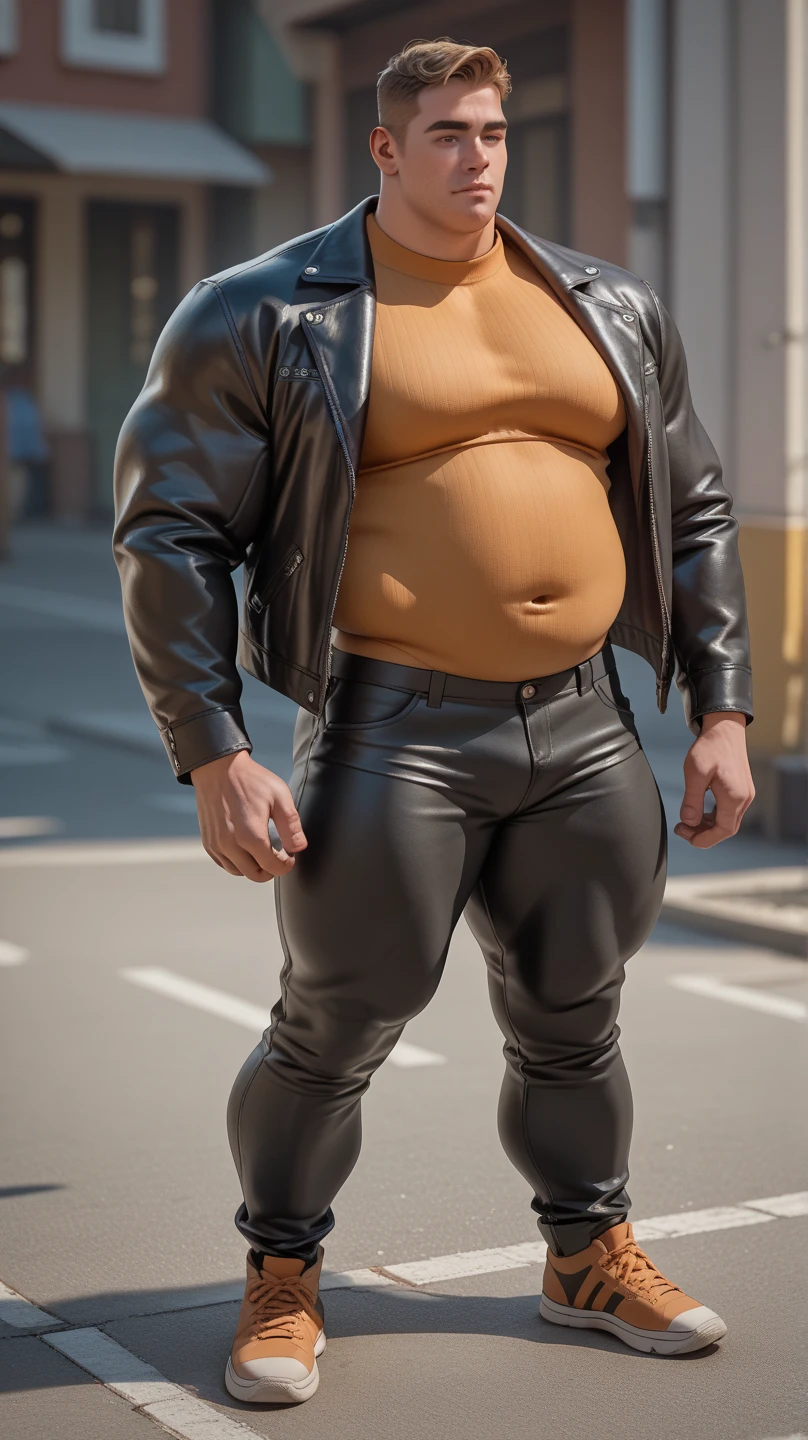 Artwork in the anime style of Just chubby chubby, (((Daddy Chubby Bear gay weighing 197 kilos of body mass. (masterpiece, best quality), Dark photograph, homoerotic, a shirtless average (plump belly) 35yo man, redneck, sitting on concrete steps porch of small farmhouse, film, accurate proportionate, bare chest leg thigh knee calf foot barefoot, black shorts, summer evening, nighttime, Photorealistic, hyperdetailed, life-like, sharp focus, ((detailed realistic skin, life-like detailed realistic face)),, Truck driver; Black pants with open zipper at the bottom,8K,Full body photography full body image