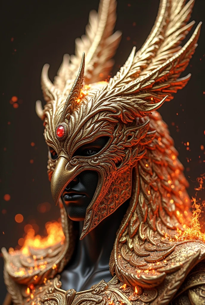 "Suleimane+stylized portrait of a majestic warrior with intricate armor and a fierce expression, emanating power and strength, set against a dramatic background, bathed in warm, golden hues, casting long shadows and creating a sense of epicness and grandeur."