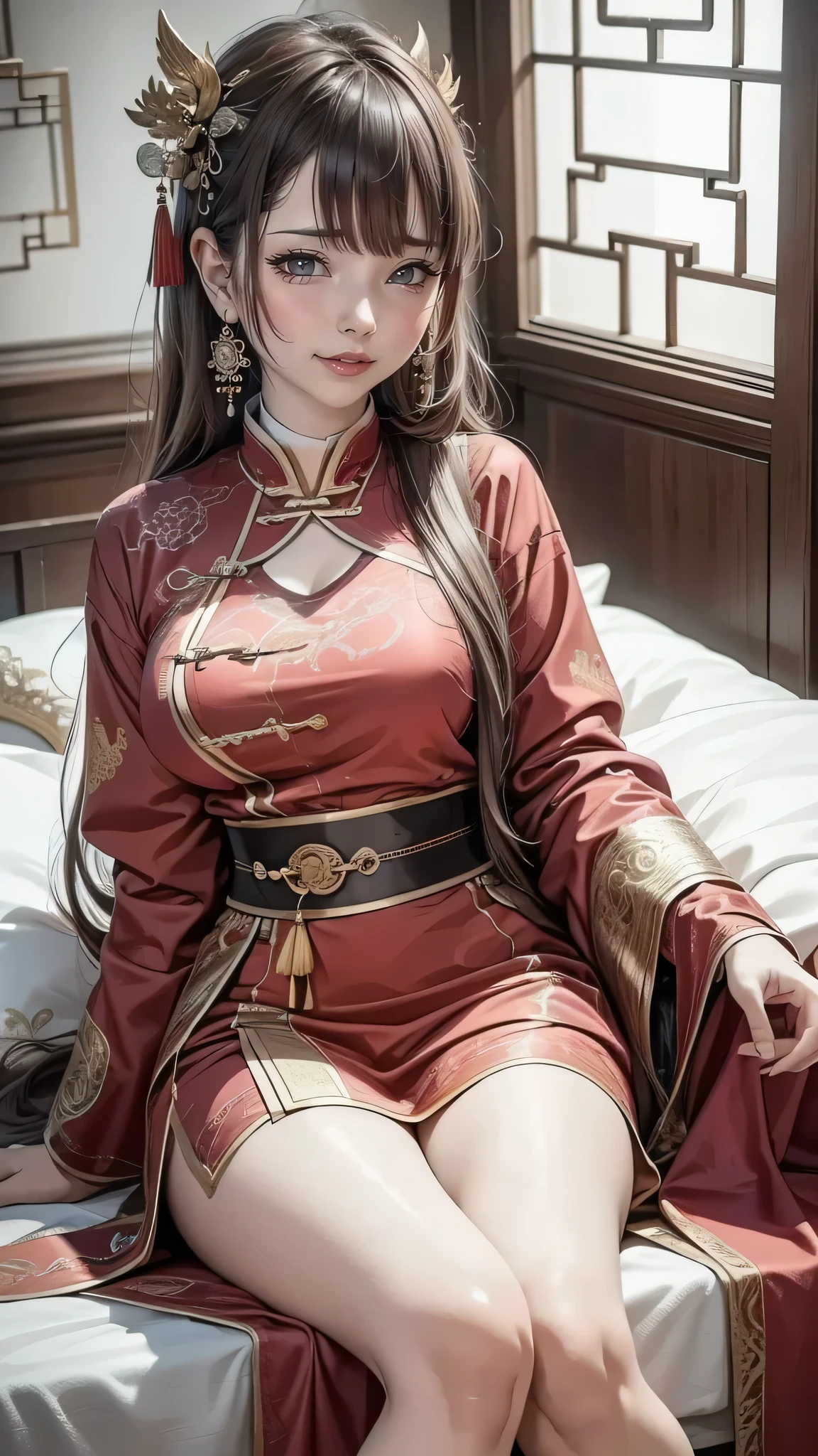 ((masterpiece, best quality)), Delicate face, Character Design Sheet,Full body love, Rich in details, Multiple poses and expressions, Very detailed, depth, many parts,beautiful girl,Movie Lighting,Luminescence,red and gold,Phoenix Decoration,Gauze,Lace,Lace连裤袜,High heel
