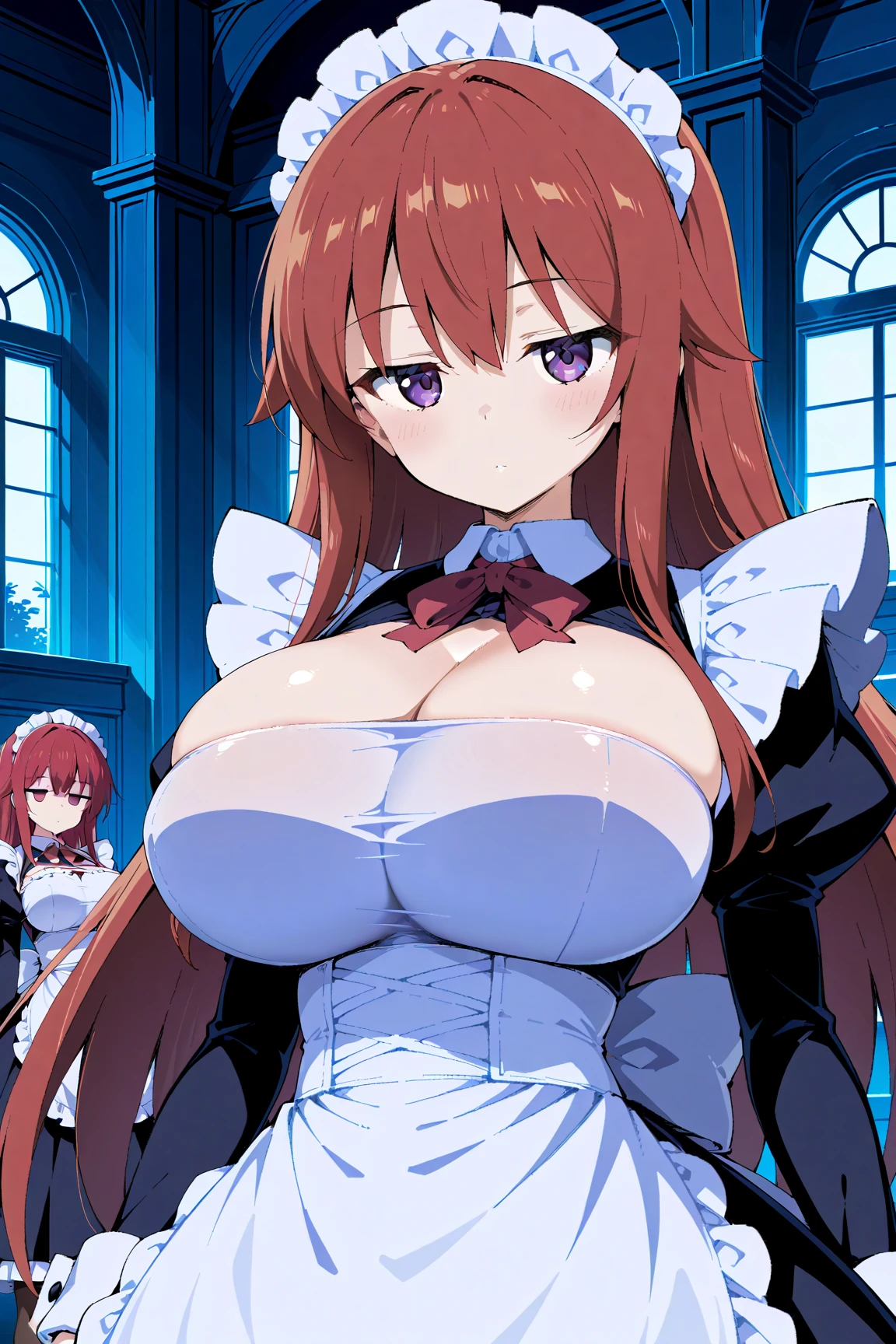 ((nsfw, nude, topless,show off nipple,highest quality,aroused,beautiful busty,beautiful pussy, masterpiece, High resolution)),1girl, solo, Super huge breasts,plump,Whipped thighs,all body, portrait, ahoge, sidelocks, wide sleeves, hair over one eye, ((((Steampunk Maid,)))),(((spread legs,bitch,,bedroom,sensual pose,garter straps,breasts blowjob,looking at viewer,masturbation,huge nipples,pink pussy,stockings,smail,spread pussy,pubic hair))), long sleeve
