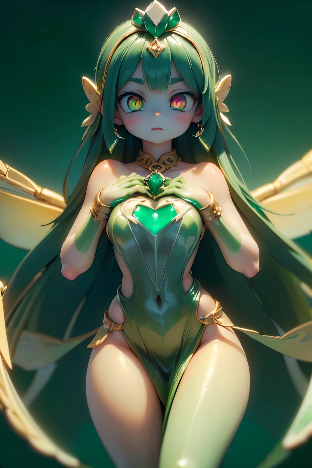 solo, female 1 person,cute, cute,small ,肌の色は白inす,(succulent plant succulent fairy:1.5),(The mysterious fairy:1.5),(正確in完璧な手:2.0),(Anatomically Accurate Hands:2.0),(  ballerina pose  :1.5),(emerald green jewel-like eyes:2.5),(Yellow-green shiny semi-long hair:2.0),( background is blue sky と美しい新緑の森:1.5),(Yellow-green shiny semi-long hair:1.2),(laughing:1.2),(in、has large transparent dragonflies and agave wings growing on her back:1.7),(beautiful luxurious dress like metallic green:1.5),big cute smile,(beautiful wings of dragonfly on the back:1.5),[Dragonfly Wings:1.5],( background is blue sky , Beautiful fresh green, and agave forest:1.5),(8k,very well detailedCGユニットのwallpaper, masterpiece,high resolution, Real Skin Texture,surrealism,raise resolution,RAW photo,Best Quality,very well detailed,wallpaper,movie lights,  Raytrace  ,Face Up,(Face Light:2.0),(Increase overall color saturation:2.0),(cowboy shots:1.5), Front lighting ,
